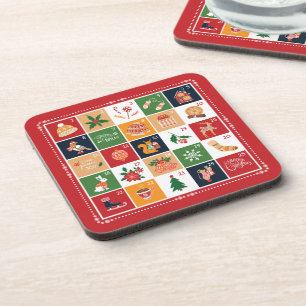 Merry Christmas Advent Calendar Poinsettia Red  Beverage Coaster