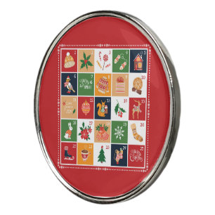 Merry Christmas Advent Calendar Poinsettia Red Gla Golf Ball Marker