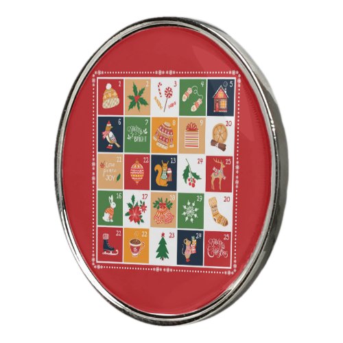 Merry Christmas Advent Calendar Poinsettia Red Gla Golf Ball Marker