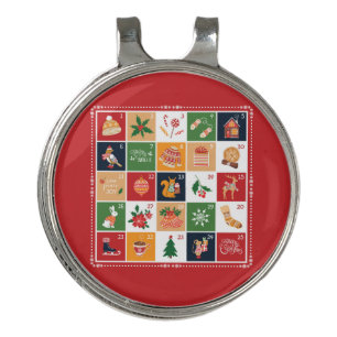 Merry Christmas Advent Calendar Poinsettia Red Golf Hat Clip