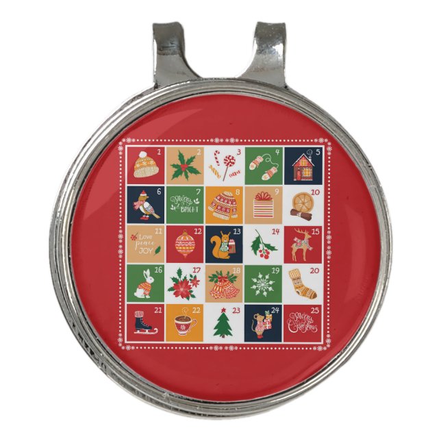 Merry Christmas Advent Calendar Poinsettia Red Golf Hat Clip (Front)