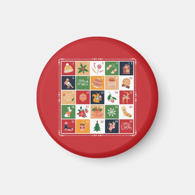 Merry Christmas Advent Calendar Poinsettia Red Magnet (Front)