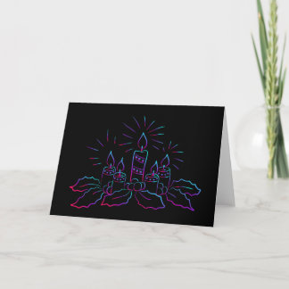 Merry christmas advent wreath neon holiday card