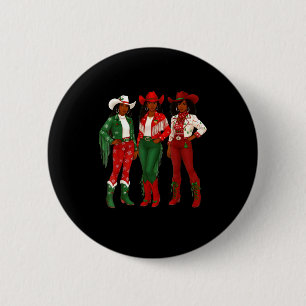 Merry Christmas African American Afro Cowgirl West Button