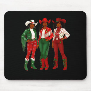 Merry Christmas African American Afro Cowgirl West Mouse Pad