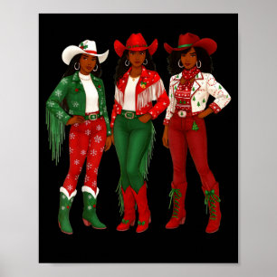 Merry Christmas African American Afro Cowgirl West Poster