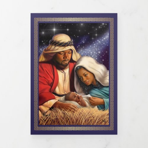 Merry Christmas African American Nativity Art Tri_Fold Holiday Card