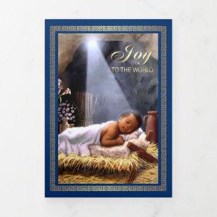 Merry Christmas. African American Nativity Art Tri-Fold Holiday Card