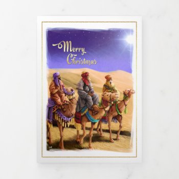 Merry Christmas. African American Nativity Art Tri-fold Holiday Card by marazdesign at Zazzle