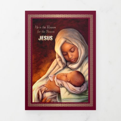 Merry Christmas African American Nativity Art Tri_Fold Holiday Card