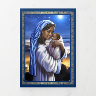Merry Christmas. African American Nativity Art Tri-Fold Holiday Card