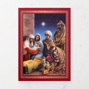 Merry Christmas. African American Nativity Art Tri-Fold Holiday Card