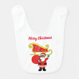 Merry Christmas African American Santa Claus Baby Bib