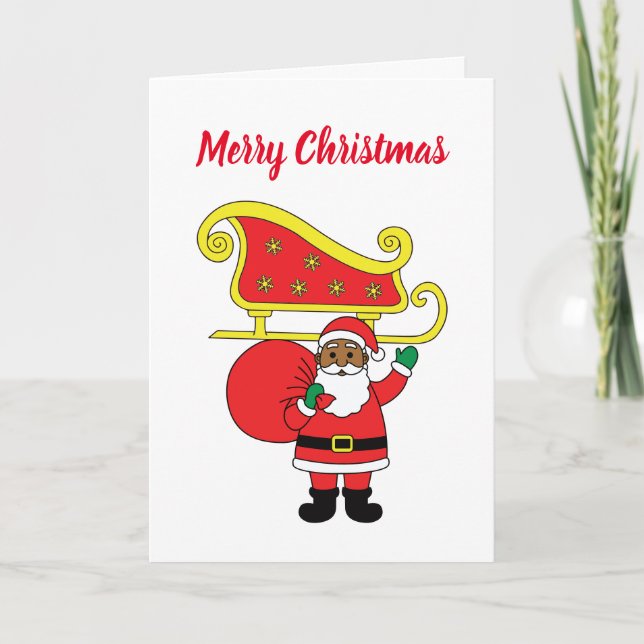 Merry Christmas African American Santa Claus Holiday Card (Front)