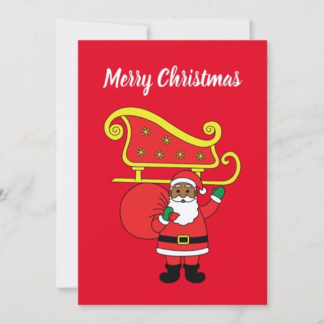 Merry Christmas African American Santa Claus Red Holiday Card (Front)