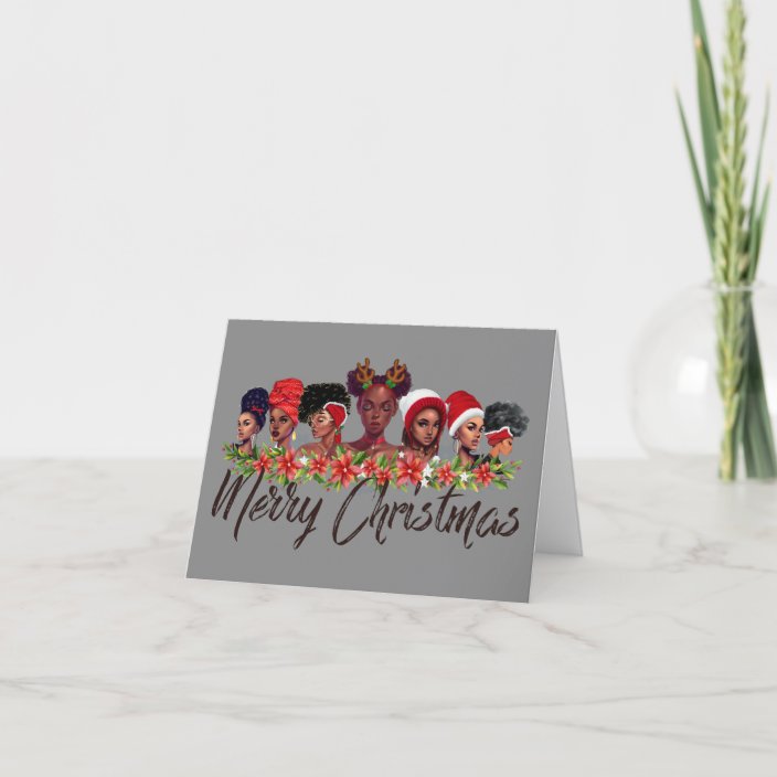 Merry Christmas African American Women Gray Holiday Card