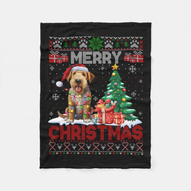 Merry Christmas Airedale Terrier Dog Lover Ugly Xm Fleece Blanket (Front)
