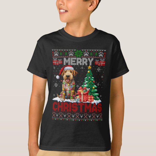Merry Christmas Airedale Terrier Dog Lover Ugly Xm T-Shirt (Front)