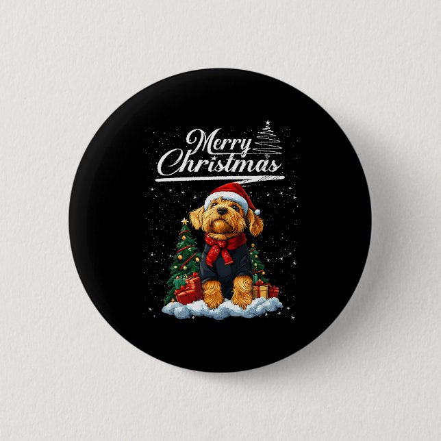 Merry Christmas Airedale Terrier Santa Hat Dog Lov Button (Front)