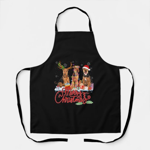 Merry Christmas Airedale Terrier Santa Reindeer Li Apron