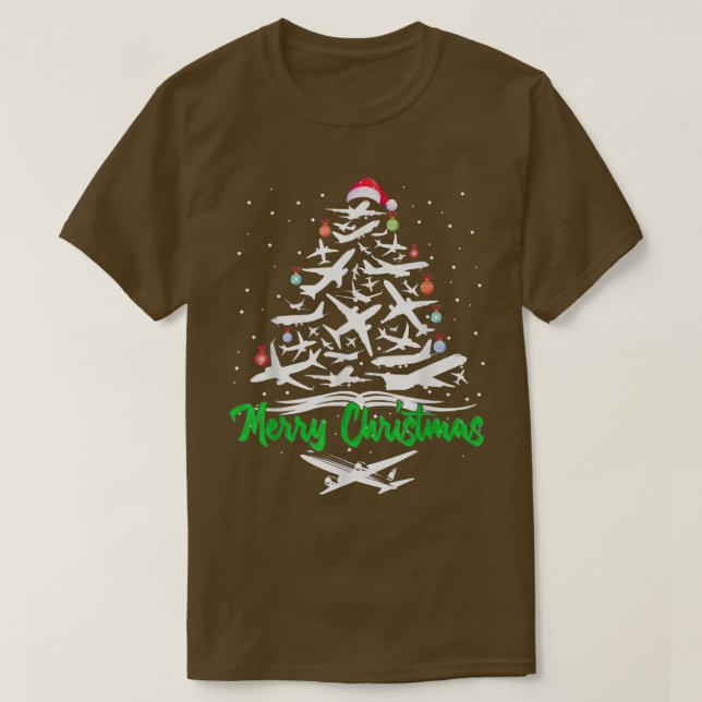 Merry Christmas  Airplane Christmas Tree Plane Xma T-Shirt (Design Front)