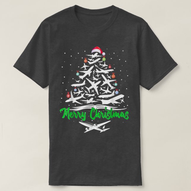 Merry Christmas  Airplane Christmas Tree Plane Xma T-Shirt (Design Front)