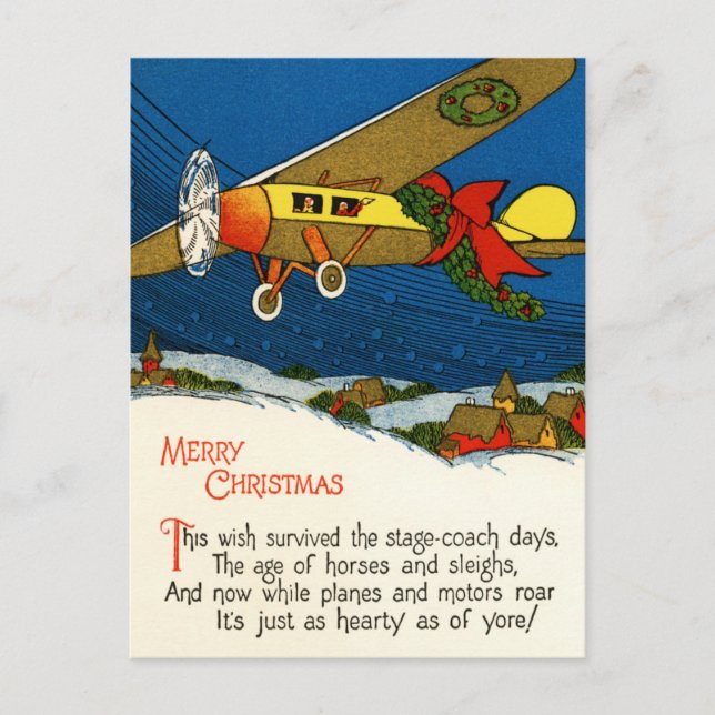 Merry Christmas Airplane Holiday Postcard (Front)