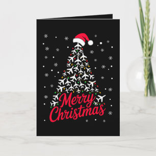 Merry Christmas Airplane Tree Santa Hat Snowflakes Card