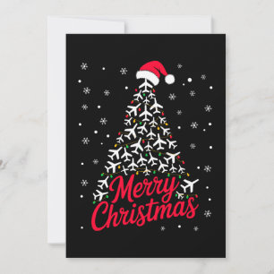 Merry Christmas Airplane Tree Santa Hat Snowflakes Invitation