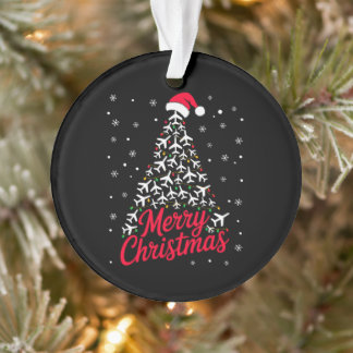 Merry Christmas Airplane Tree Santa Hat Snowflakes Ornament