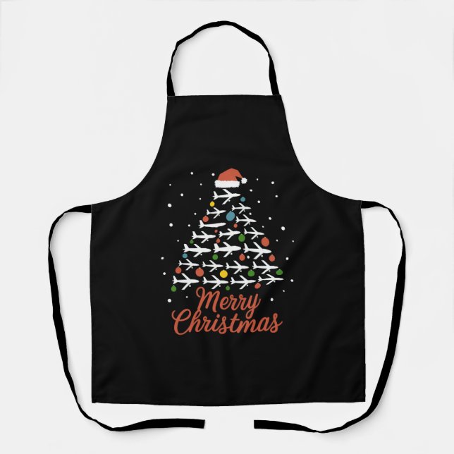 Merry Christmas Airplane Tree Vacation Apron (Front)