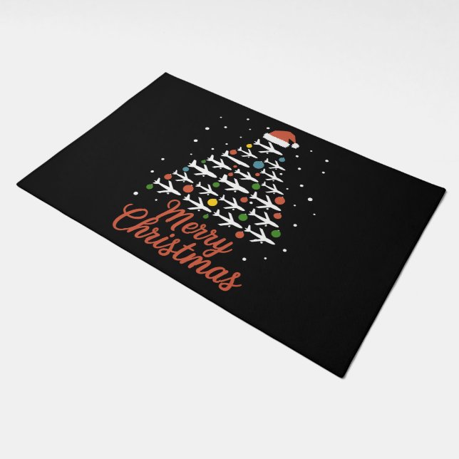 Merry Christmas Airplane Tree Vacation Doormat (Angled)