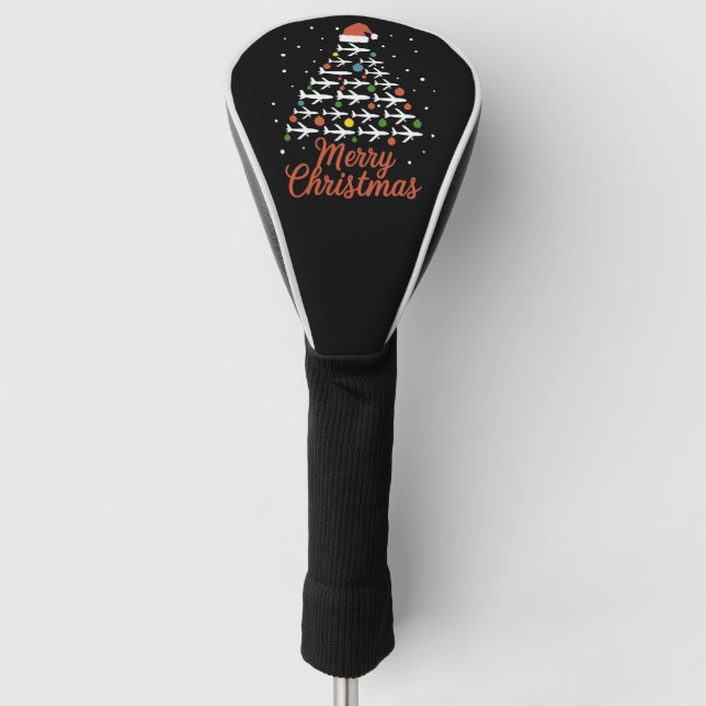 Merry Christmas Airplane Tree Vacation Golf Head Cover (Front)