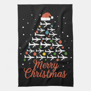 Merry Christmas Airplane Tree Vacation Kitchen Towel