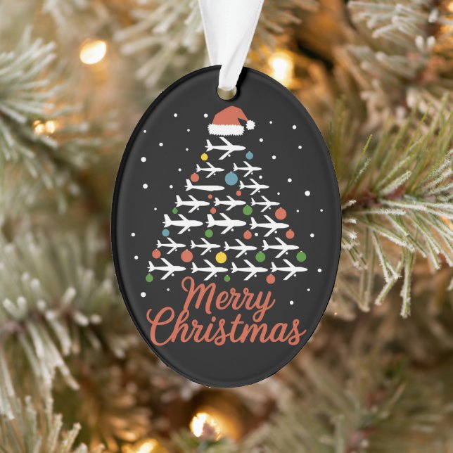 Merry Christmas Airplane Tree Vacation Ornament (Tree)