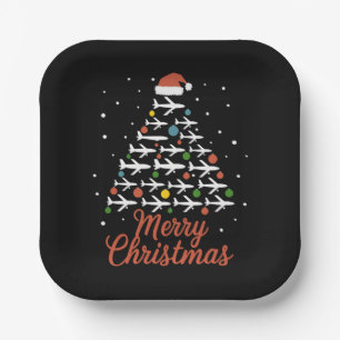 Merry Christmas Airplane Tree Vacation Paper Plates