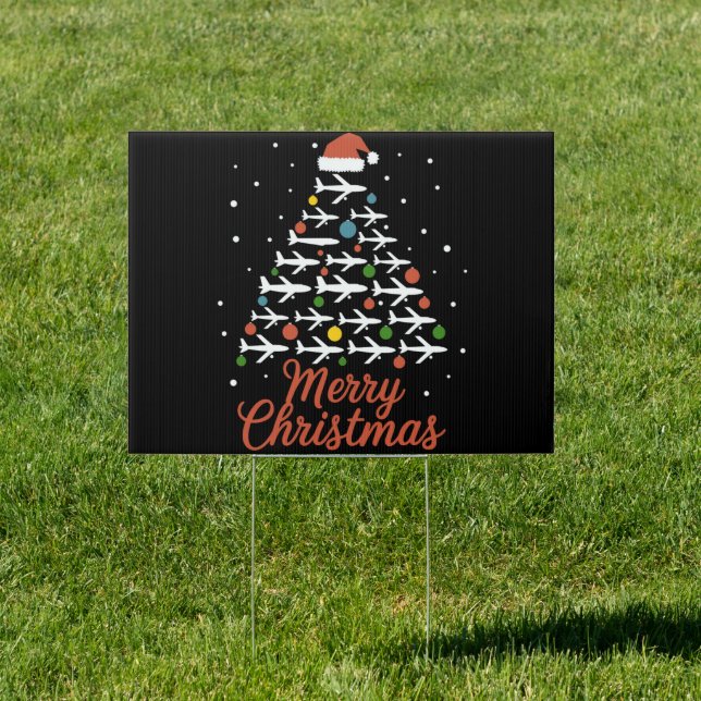 Merry Christmas Airplane Tree Vacation Sign (Insitu)