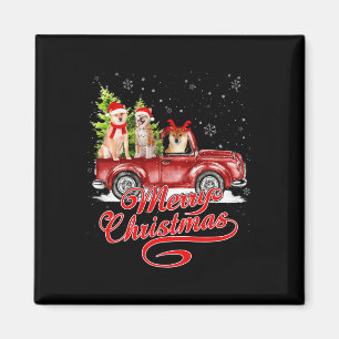 Merry Christmas Akita Dog Santa Reindeer Red Truck Magnet