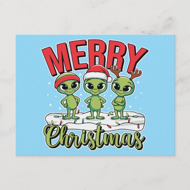 Merry Christmas Aliens Holiday Postcard (Front)