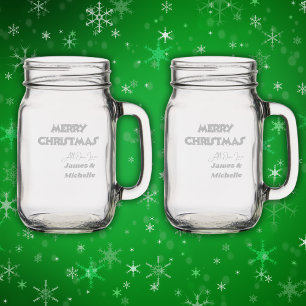 Merry Christmas All Our Love 'Names' etched Mason Jar W/ Handle