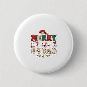 Merry Christmas All Santa Hat Lightning Stars Button