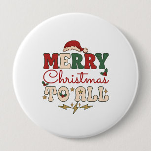 Merry Christmas All Santa Hat Lightning Stars Button