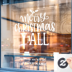 Merry Christmas All White Script Logo Store Name Window Cling