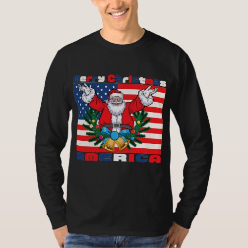 Merry Christmas America Santa Claus Funny Usa T_Shirt