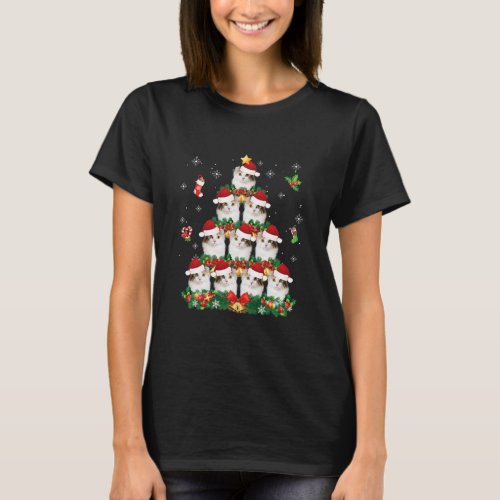 Merry Christmas American Curl Cat Santa Tree T_Shirt