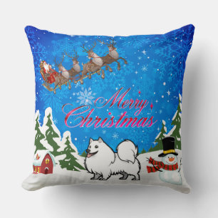 Merry Christmas American Eskimo Dog Throw Pillow