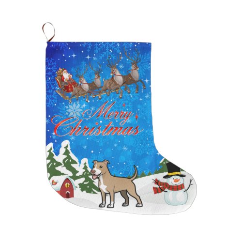 Merry Christmas American Pitbull Terrier Large Christmas Stocking