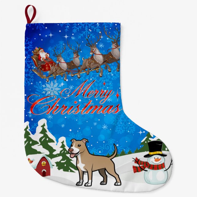 Merry Christmas American Pitbull Terrier Large Christmas Stocking (Front)