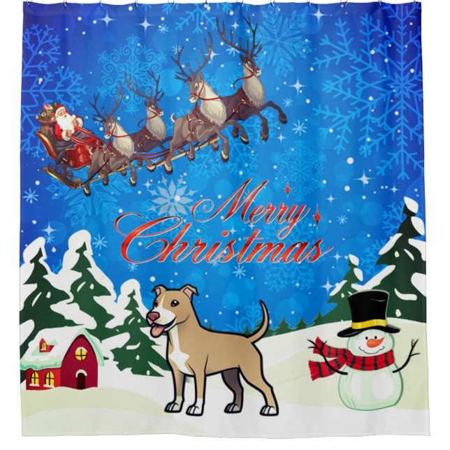 Merry Christmas American Pitbull Terrier Shower Curtain (Front)