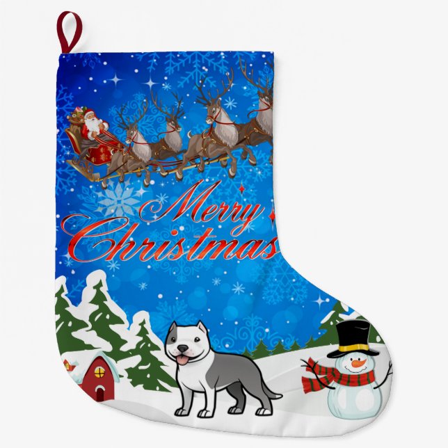Merry Christmas American Staffordshire Terrier Large Christmas Stocking (Front)